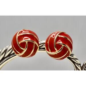 Vintage Donald Stannard Knot Red & Gold Enamel Statement Clip Earrings RARE!!!